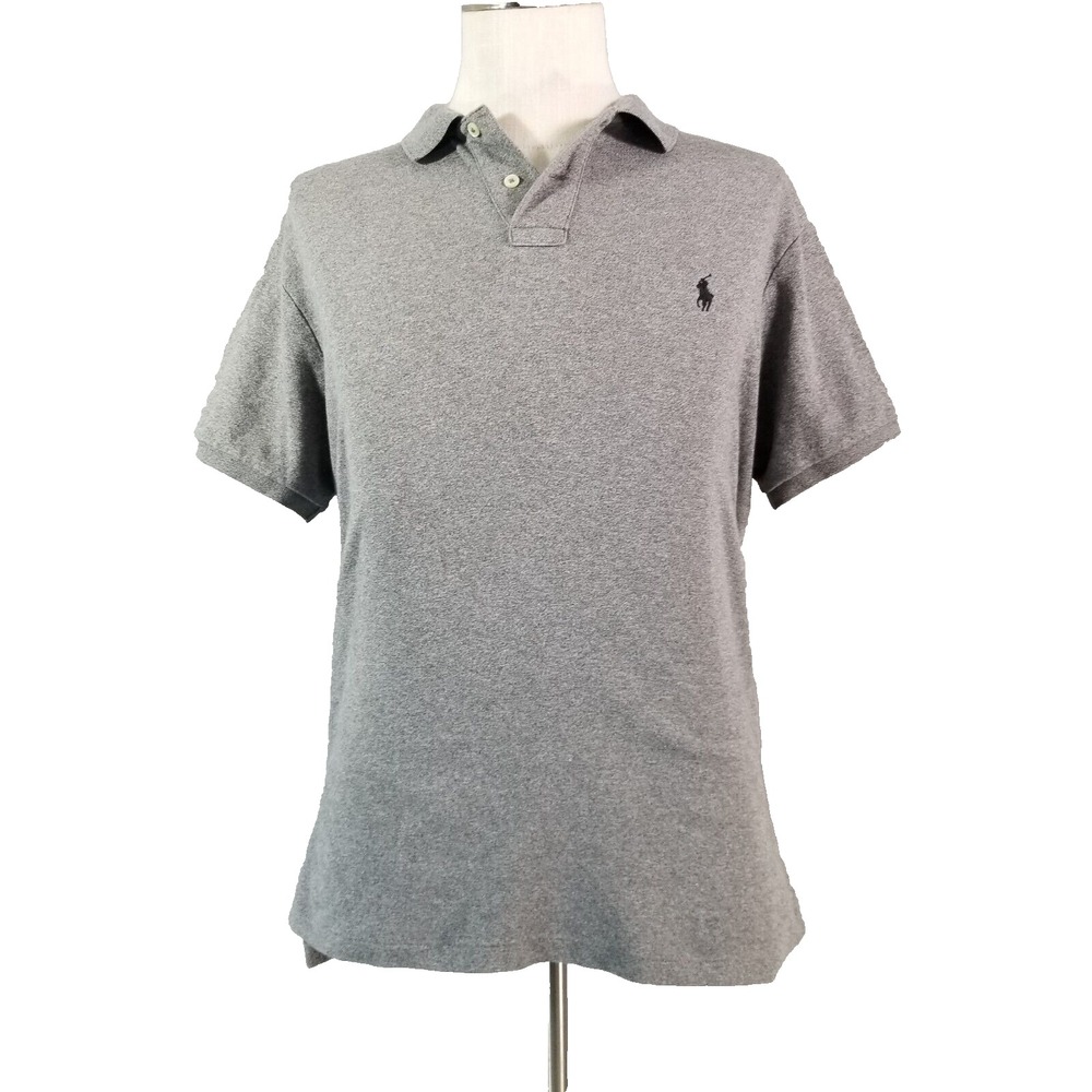 Polo Ralph Lauren Polo Shirt Mens L Gray Heather Short Sleeve Cotton Retro Logo